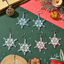 Christmas Snowflake Glass Seed Braided Dangle Earrings, with Imitation Pearl Beads