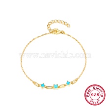 Simple S925 Silver Micro-Inlaid Zircon Turquoise Bracelet Set