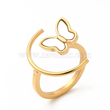 Ion Plating(IP) 304 Stainless Steel Finger Rings, Synthetic White Shell Butterfly Wide Band Rings for Women