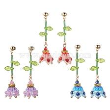 3 Pairs 3 Style Natural Agate & Malaysia Jade Dangle Stud Earrings, Glass Seed & Acrylic Flower of Life Long Drop Earrings