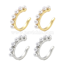 Brass Cuff Earrings for Women, with Plastic Imitation Pearl Beads, Long-Lasting Plated, Cadmium Free & Lead Free