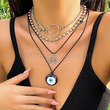 Modern Style Tassel Eye Lotus Alloy Plastic Iron Irregular Tassel Women's Necklace