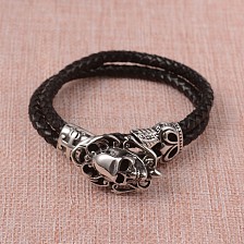 Braided Leather Cord Bracelets, Multi-strand Bracelets, with 316 Stainless Steel Skull Clasps, Antique Silver, Black, 9-1/8 inch(23.3cm)