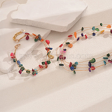 Colorful Natural Stone Layered Necklace and Bracelet Set for Women.