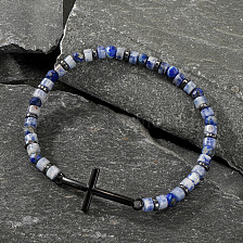 Gemstone Cross Bracelet for Men with Iron Stone Beads Handmade Jewelry