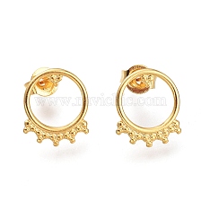 304 Stainless Steel Stud Earrings, with Ear Nuts, Ring, Golden, 12x10x0.8mm, Pin: 0.7mm