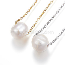 304 Stainless Steel Pendant Necklaces, with Freshwater Pearl Beads and Lobster Claw Clasps