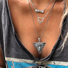  European And American Fashion Bohemian Triangle Turquoise Multilayer Necklace