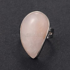 Adjustable Gemstone Brass Rings, Rose Quartz, 19mm