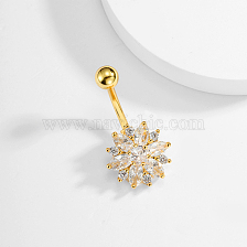 Stylish Stainless Steel Navel Ring with Zirconia Flower for Women