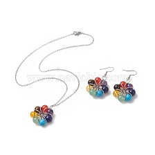 Natural & Synthetic Mixed Gemstone Beaded Flower Dangle Earrings & Pendant Necklace, 304 Stainless Steel Jewelry Set for Women