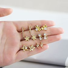 1 Pair Simple Style Flower Bee Lightning Plating Inlay Copper Zircon 18K Gold Plated Ear Studs