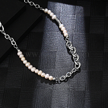 Simple Stainless Steel Faux Pearl Necklace for Daily Unisex Wear