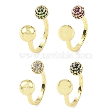 Cubic Zirconia Round with Flower Open Cuff Ring, Rack Plating Real 18K Gold Plated Brass Ring, Long-Lasting Plated