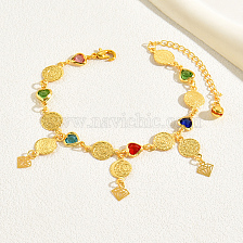 Fashionable beach anklet with colorful diamonds, 18K gold plated, simple and elegant.