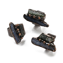 Irregular Rectangle Natural Tourmaline & Kyanite/Cyanite/Disthene Open Cuff Rings, Red Copper Tin Finger Ring, Cadmium Free & Lead Free