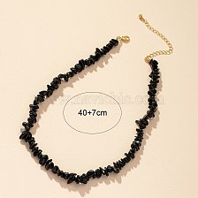 Natural Obsidian Chips Beaded Necklace, Gemstone Jewelry for Women