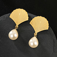 Exquisite Stainless Steel Ginkgo Pearl Stud Earrings.