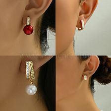 1 Pair Modern Style Round Square Enamel Inlay Copper Artificial Pearls Zircon Drop Earrings Earrings