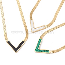 Synthetic Shell Initial Letter V Pendant Necklace, Gold Plated 304 Stainless Steel Jewelry for Women