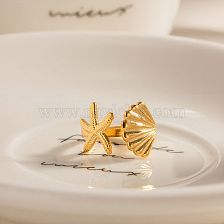 Beach Starfish Shell Stainless Steel 18K Gold Plated Open Ring In Bulk