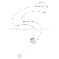 925 Sterling Silver with Shell Necklaces, Pearl with Butterfly Micro Pave Clear Cubic Zirconia Pendant Necklaces