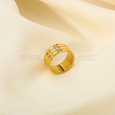 Retro British Style Round Stainless Steel Plating Inlay Rhinestones 18K Gold Plated Wide Band Rings