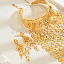 Luxurious Exaggerated Iron Material Gold Jewelry Set for Bride.