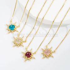 Fashion Sun Copper Gold Plated Zircon Pendant Necklace 1 Piece