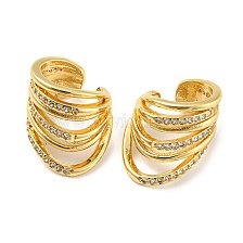 Rack Plating Brass Multi-layer Cuff Earrings with Cubic Zirconia for Women, Lead Free & Cadmium Free, Long-Lasting Plated