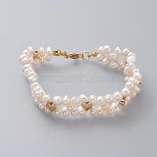 Beaded Bracelets, with Natural Pearl, Brass Findings