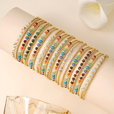 Luxury Natural Stone Bracelet Set with Three Layers of Colorful Diamonds.