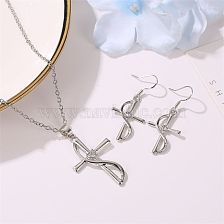 Cross Pendant Earrings Diamond Necklace Set