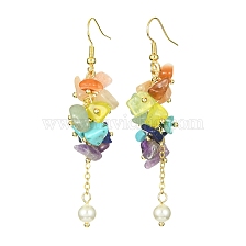 Natural & Synthetic Mixed Gemstone Chips & Shell Pearl Dangle Earrings, Cluster Earrings