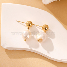 Golden Pearl Pendant and Earrings Set, Elegant Stainless Steel Jewelry for Women.