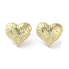 Rack Plating Brass Textured Heart Stud Earrings, Lead Free & Cadmium Free