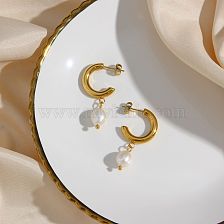 1 Pair Fashion Geometric Stainless Steel Freshwater Pearl Plating 18K Gold Plated Earrings