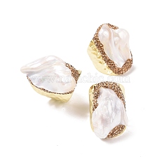 Natural Pearl Irregular Nuggets Open Cuff Ring, Light Gold Plated Brass Wide Ring for Women, Cadmium Free & Lead Free