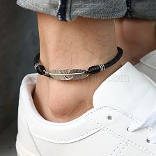 Vintage Handmade Travel Feather Anklet for Men, Unique Metal Alloy Jewelry