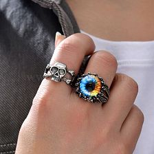 2 Piece Set Vintage Style Eye Skull Alloy Hollow Out Resin Men'S Open Ring