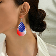 Geometric Water Drop Earrings with American Flag Pendant for Women