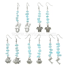 Natural White Jade(Dyed) Chips Dangle Earrings, Oceam Organism Alloy Charms Jewelry for Women