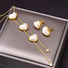 1 Set Elegant Heart Shape Titanium Steel Inlay Artificial Pearls Earrings Necklace