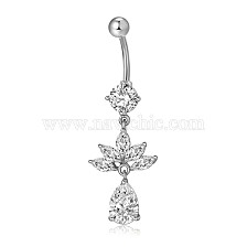 Piercing Jewelry, Brass Cubic Zirciona Navel Ring, Belly Rings, with 304 Stainless Steel Bar, Lead Free & Cadmium Free, Drop