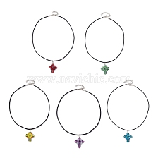 Transparent Electroplate Glass Pendant Necklaces, Seed Beads  Pendant Necklaces, Imitation Leather Cord, Cross