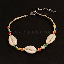 Bohemian Style Mixed Color Rice Bead Shell Anklet for Women