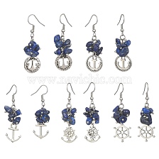 Alloy Dangle Earrings with 304 Stainless Steel Pins, Natural Lapis Lazuli Chips Cluster Earrings