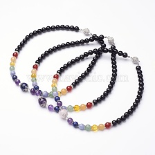 Mixed Gemstone Beaded Necklaces, with Alloy Bead Spacers and Rhinestone Magnetic Clasps