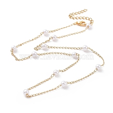 Vacuum Plating 304 Stainless Steel Beaded Necklaces, with Plastic Imitation Pearl Beads and Curb Chains