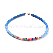 Handmade Polymer Clay Heishi Beaded Necklaces, with Brass Spacer Beads and 304 Stainless Steel Findings